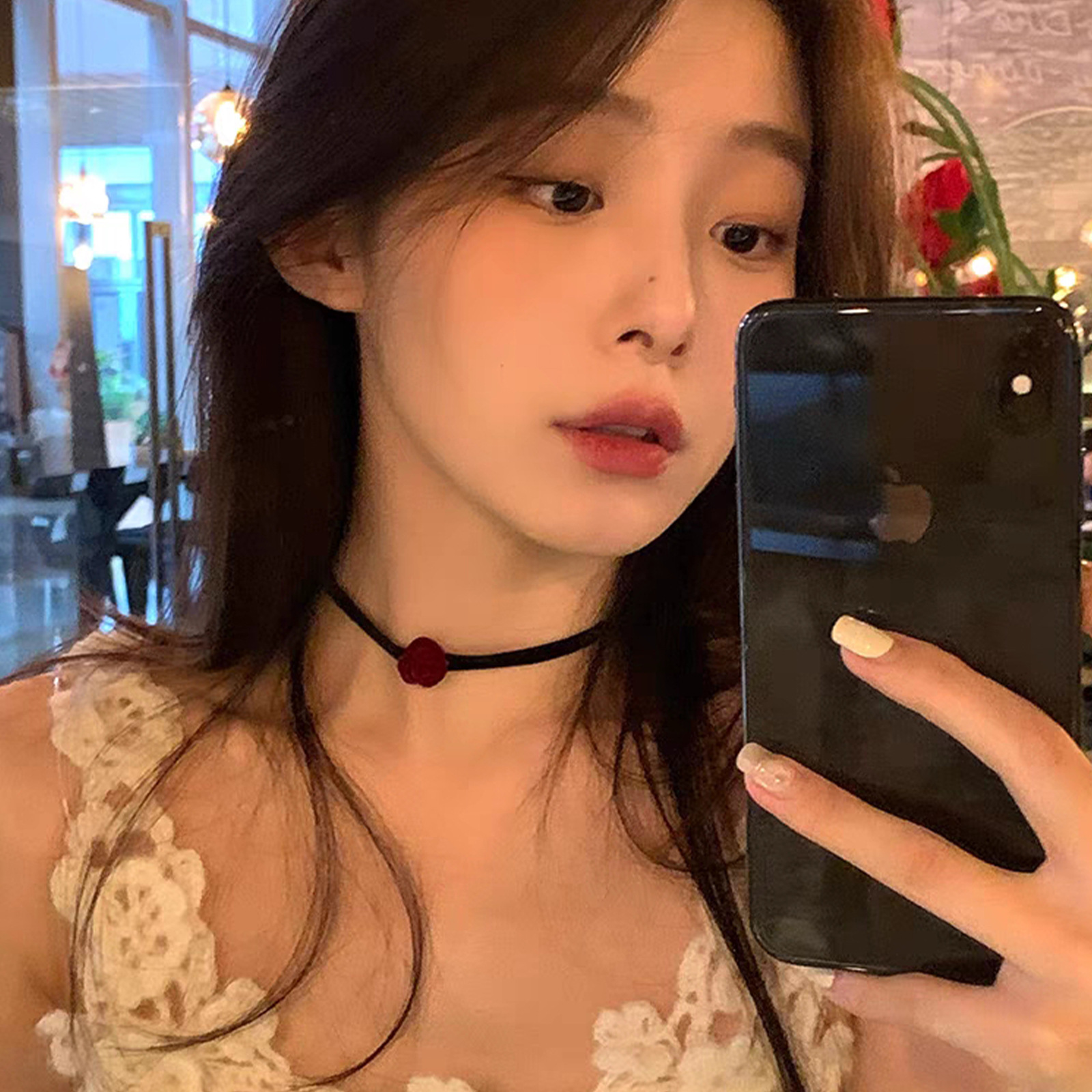 Atmosphere ~ wine red rose choker necklace niche design sense advanced necklace 2023 new popular accessories
