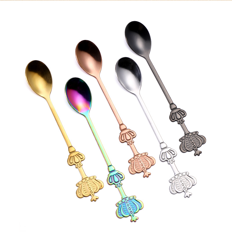 Wholesale Creative Double Crown Stainless Steel Spoon Subnet Red Gold Small Spoon Cake Dessert Spoon Stirring Coffee Spoon