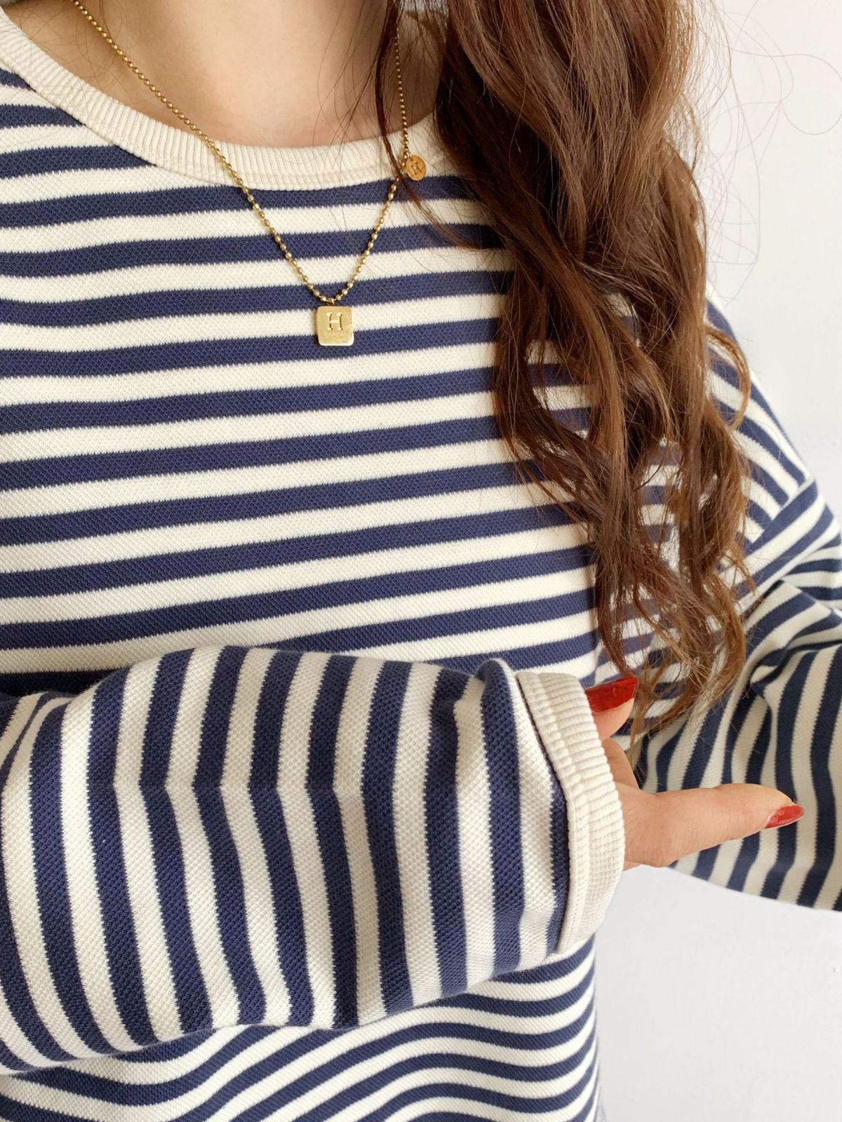 Korean Style Pullover Sweater Women's Spring and Autumn Thin Casual Tibetan Blue New Style Striped Round Neck Loose Long Sleeve Large Size Women's Clothing