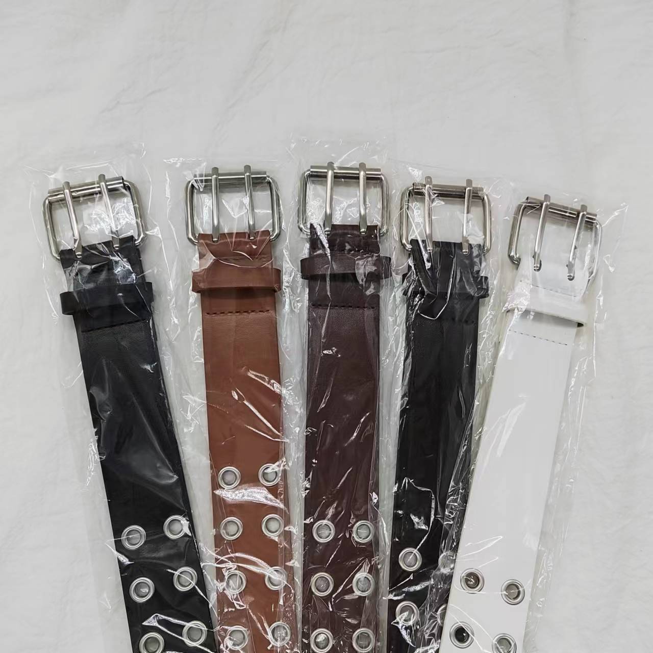 Fashion European and American Punk Double Pin Buckle Belt Women's Eye Belt White Wear Jeans Double Empty Buckle Belt Manufacturers_voghion.com