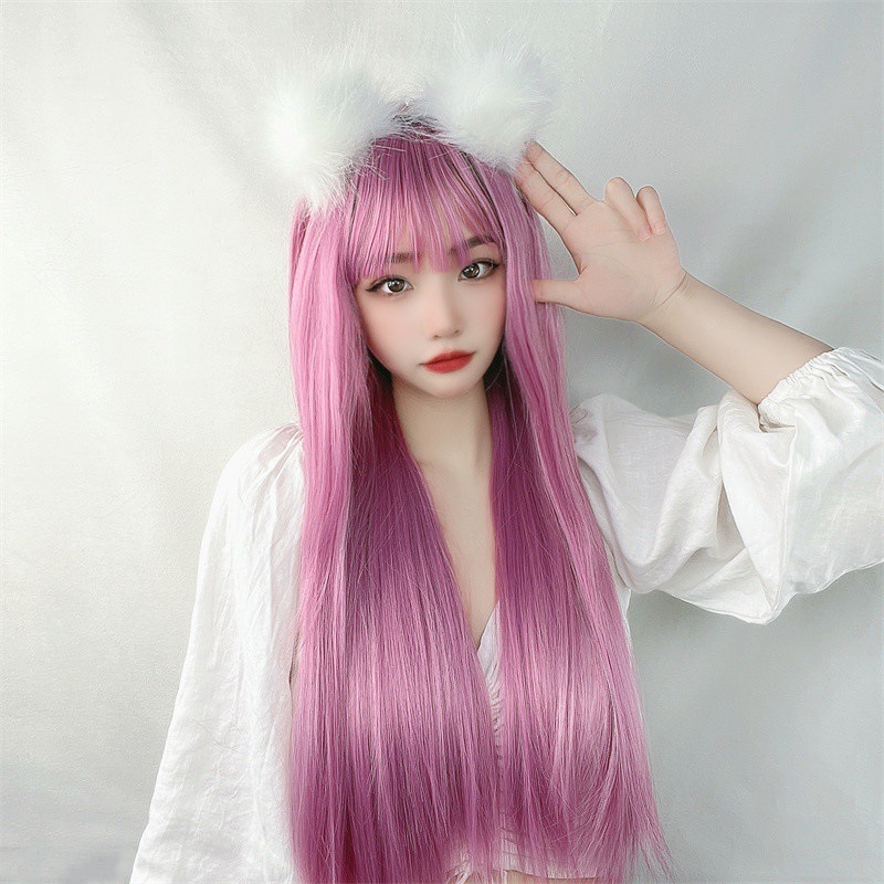 Color wig women's Japanese and Korean air bangs long straight hair chemical fiber dyeing fake hair fast hand net red live with goods products