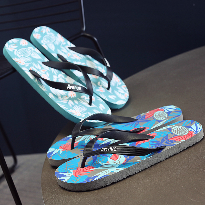 Internet celebrity flip flops trendy men's outdoor wear simple flat bath wear-resistant slippers summer fashion brand beach shoes-plant