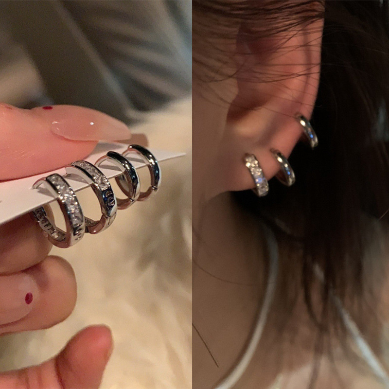 4件套睡覺不用摘精緻百搭超閃鋯石耳環小眾設計高檔耳圈輕奢耳飾