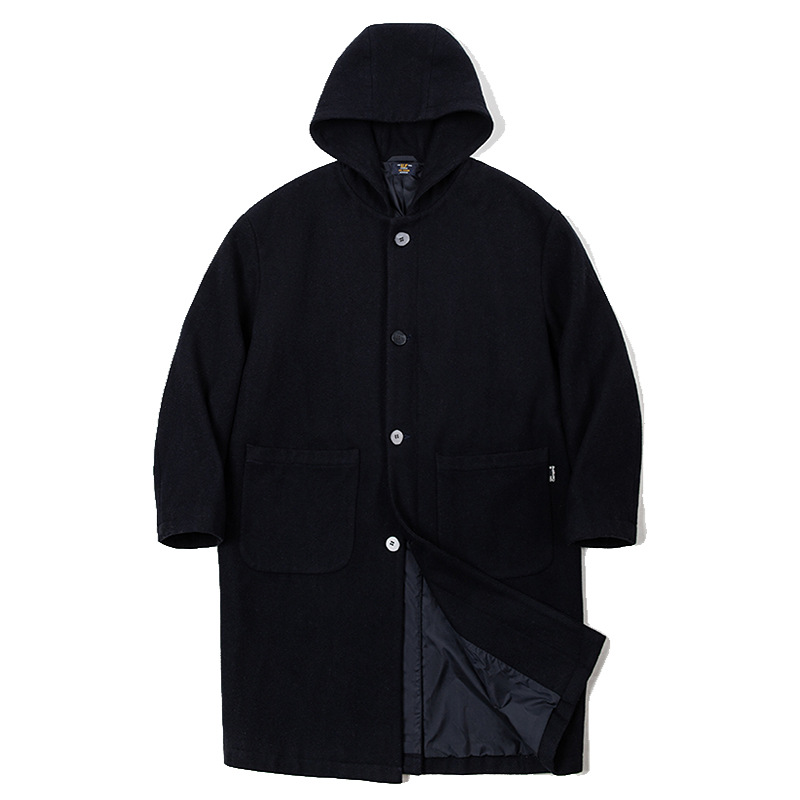 Marden workwear American retro preppy style wool coat hooded warm mid-length woolen coat for men winter