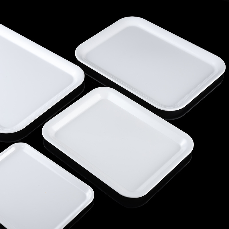 White melamine rectangular tray restaurant canteen hotel commercial imitation porcelain plastic binaural food pp tray dinner plate