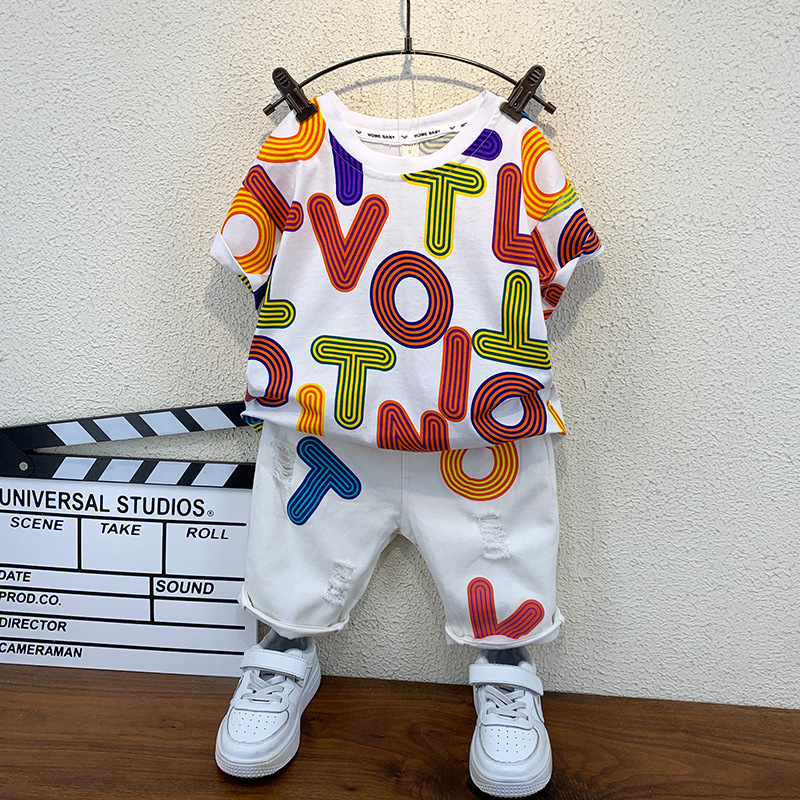 Children's Wear Boy's Summer Short-sleeved Suit 2024 New Style Fashionable Baby Summer Handsome Children's Fashionable Two-piece Suit