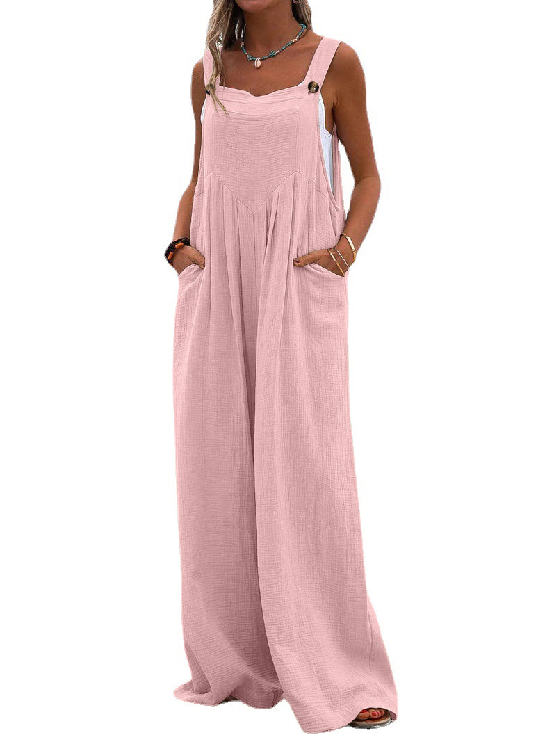 Summer New Style Jumpsuit Fashion Ethnic Style Button Solid Color 2023 Amazon European and American Women's Cross-border Jumpsuit