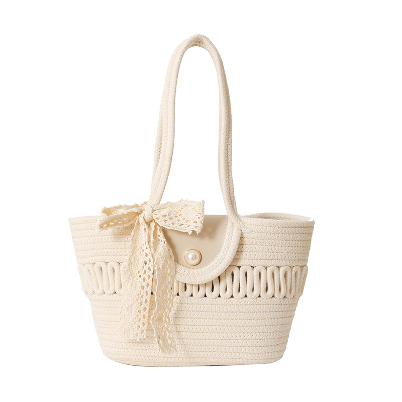 This year's popular simple silk scarf 2024 summer new woven hand basket trendy portable shoulder armpit women's bag