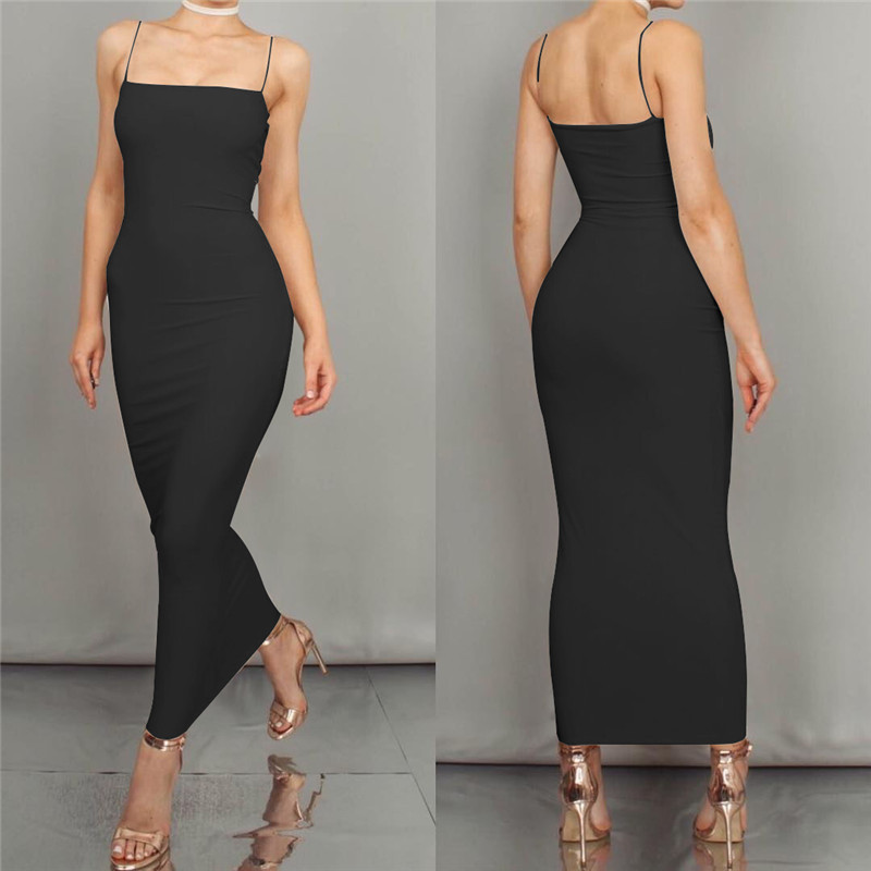 in stock European and American Women's Ins Sexy Strap Temperament Strap Long Dress Backless Slim Fit dress Women's Summer Wholesale