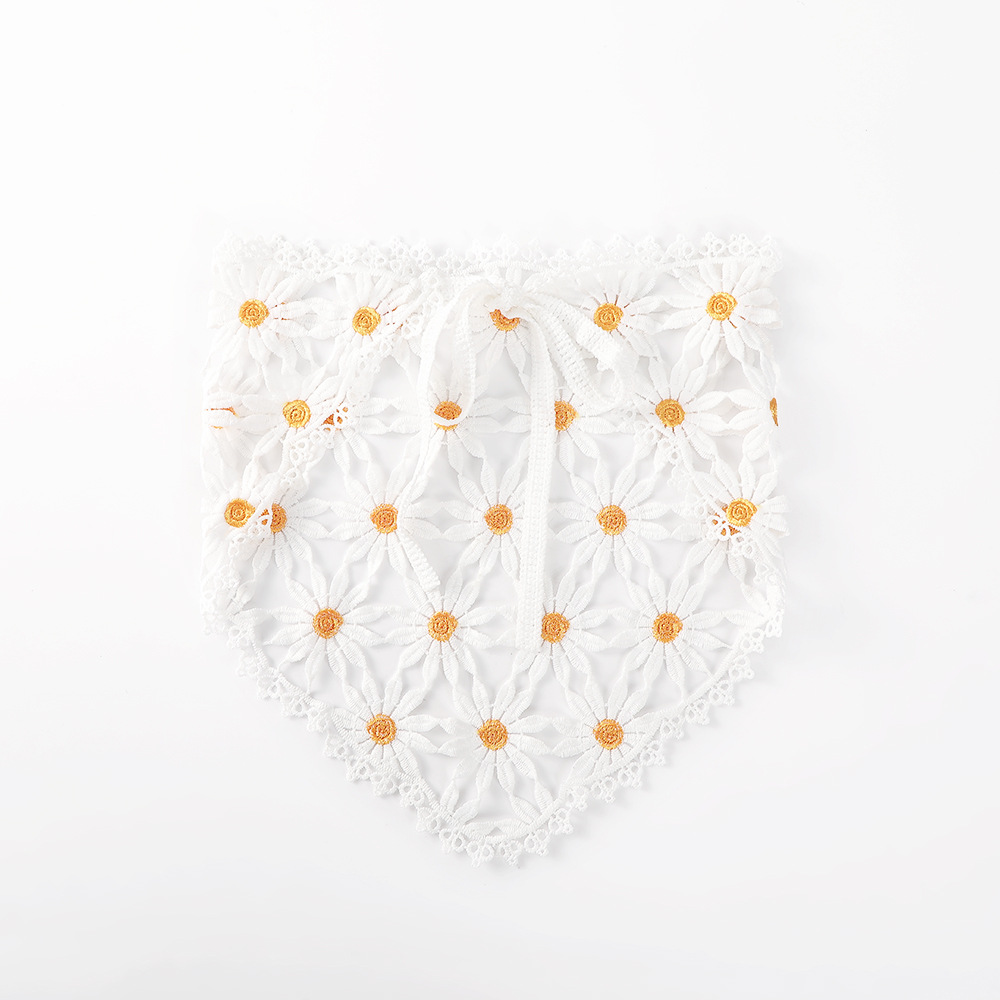 Fashionable Summer Thin Daisy Hollow Triangle Scarf Hair Band Girl Style Flower Lace Scarf Solid Color Band