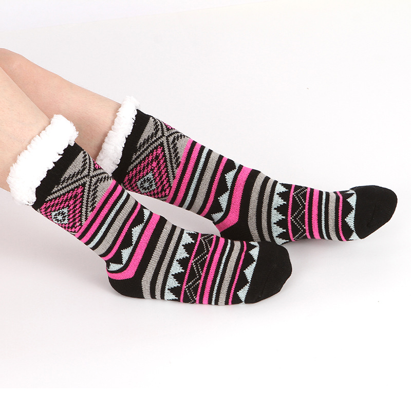 Floor socks jacquard Christmas fleece-lined non-slip snow bar socks cross-border hot sale thickened lambswool indoor long knitted socks