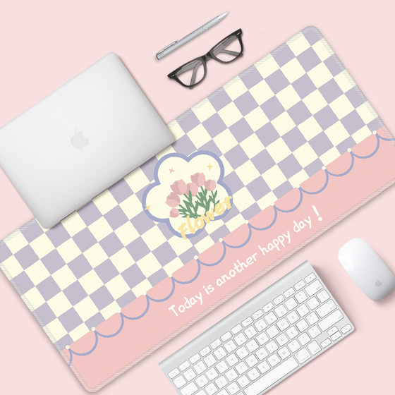 Oversized ins Style Plaid Mouse Pad Cute Flower Bear Laptop Keyboard Pad Office and Study Desk Pad