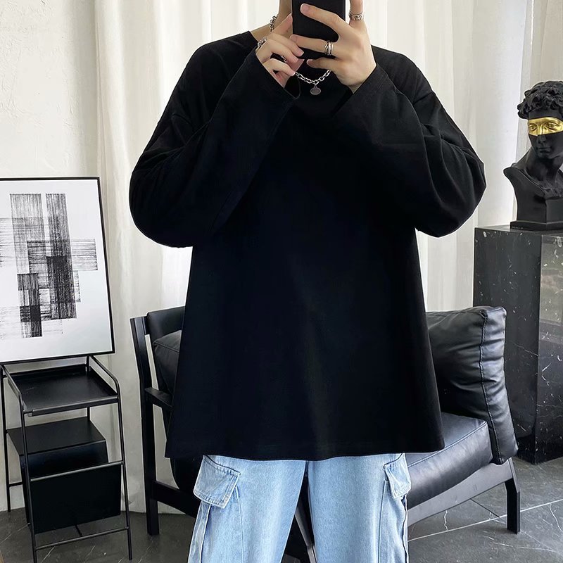 Autumn Long-sleeved T-shirt Men's Loose All-match Hong Kong Style Trendy Brand Trendy Solid Color Base Shirt Top Blank Advertising Shirt T-shirt
