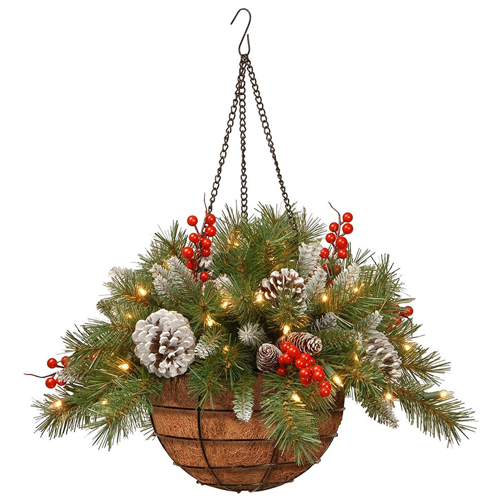 Christmas hanging basket wreath Christmas holiday decorations Christmas wreath European and American home ornaments artificial Christmas hanging baske_voghion.com