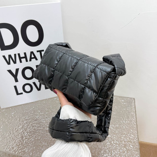 Down Jacket Small Square Bag 2023 Spring and Summer New Arrival Embroidered Square Plaid Crossbody Bag Fashionable Retro Solid Color Mobile Phone Bag