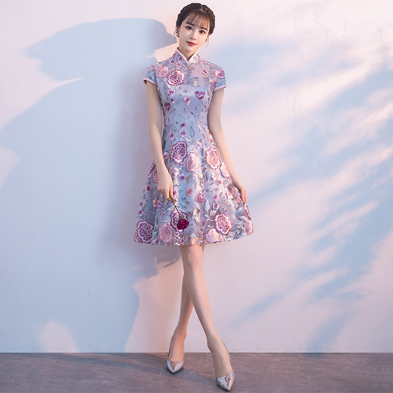 Banquet evening dress women's 2024 New floral dress short cheongsam bridesmaid dress host performance dress Spring