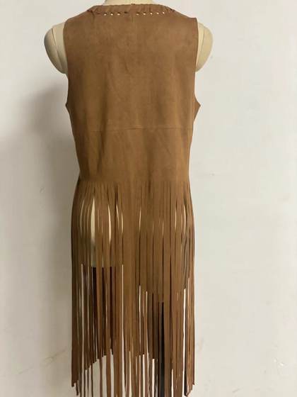 In Stock European and American style shawl suede tassel vest coat women's sleeveless mid-length vest outer wear