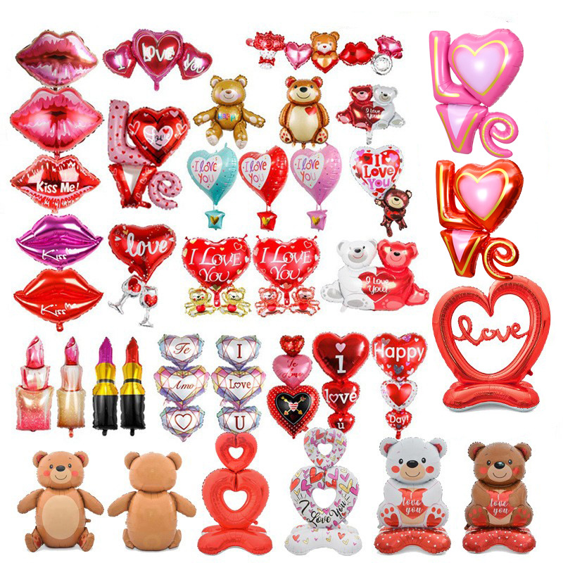 Cross-border Valentine's Day aluminum balloon love bear lips three heart love string heart Party decoration balloon wholesale