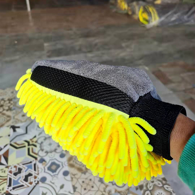 Wholesale chenille car wash gloves 100g thick not easy to damage the paint coral polishing double-sided car wash gloves