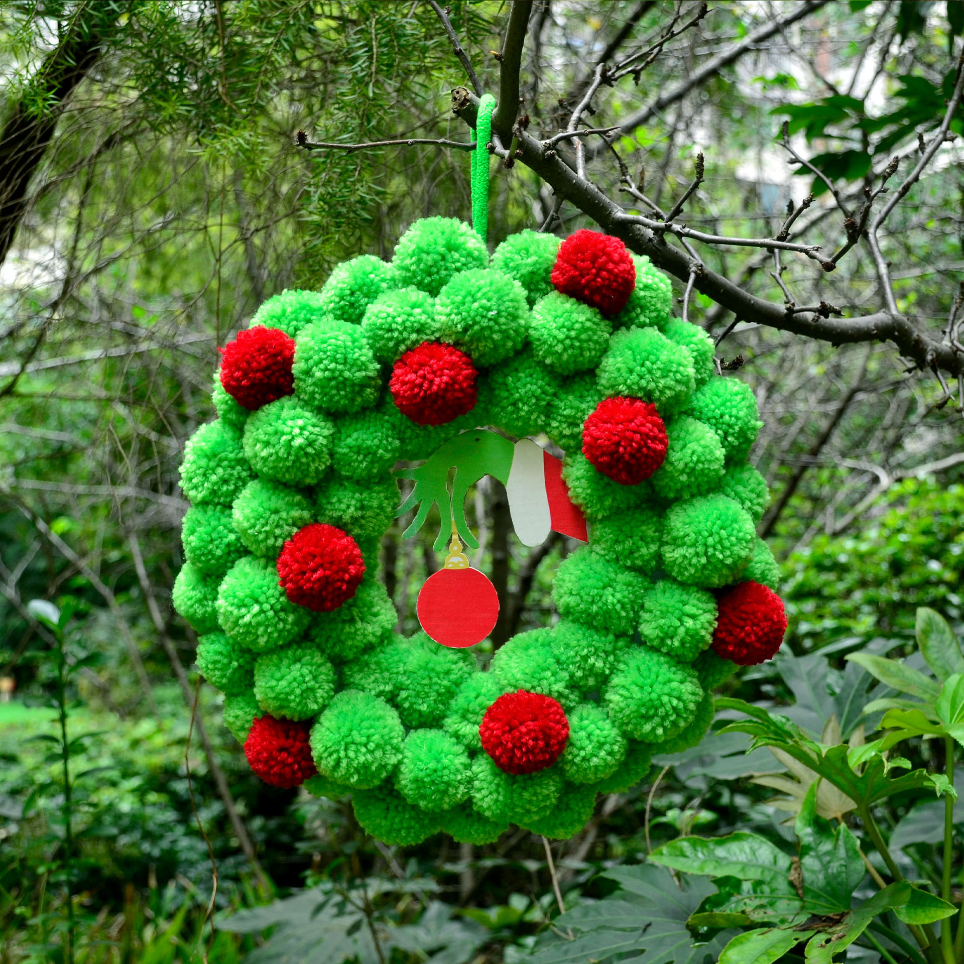 Christmas Grinch ghost hand fur ball Garland wreath Christmas door decoration door plate pendant _voghion.com