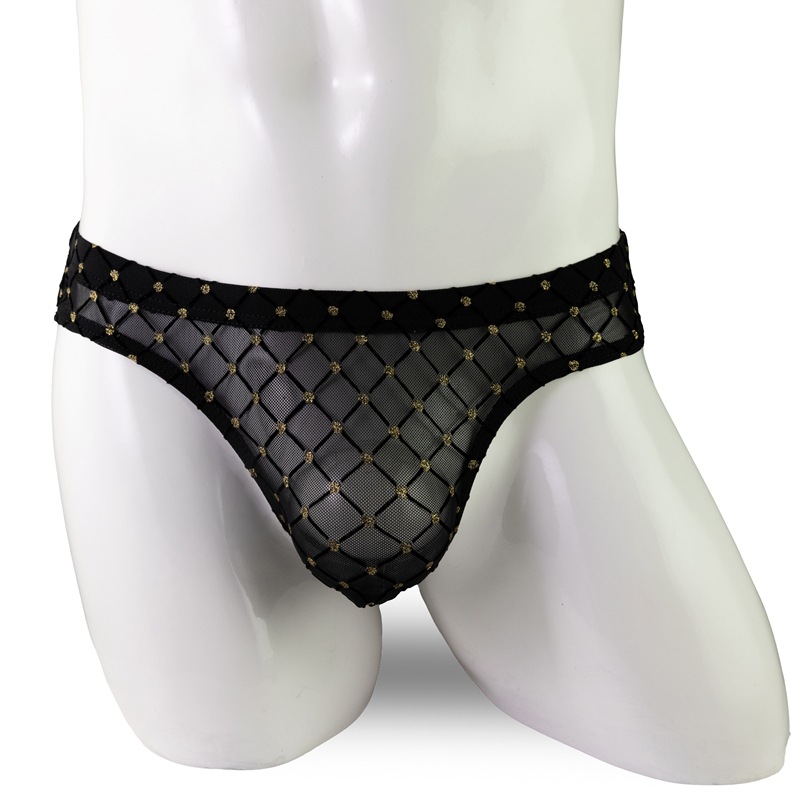 In accordance with the cool men's triangle sexy black gold mesh translucent Plaid underwear low waist breathable color matching a generation of hair