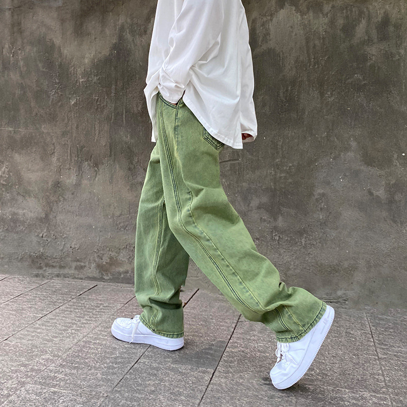 2023 Spring New Hong Kong Style Jeans Men's Korean Style Fashion Neutral Style Loose Wide Leg Pants Fashionable Purple Pants