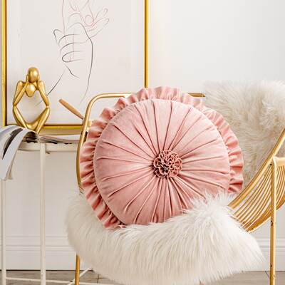 Amazon New Round Dutch Velvet Ruffled Flower Pillow Pumpkin Pillow Wheel Pillow Lace Pillow Cushion