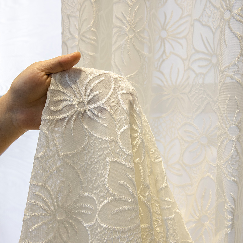 White sand window screen curtain cherry blossom embossed gauze curtain living room bedroom balcony cross-border finished transparent all-Match Factory wholesale