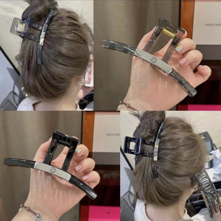 好看的抓夾～大號13公分高彈力發抓耐用茶色鈦鋼笑臉抓夾髮夾女