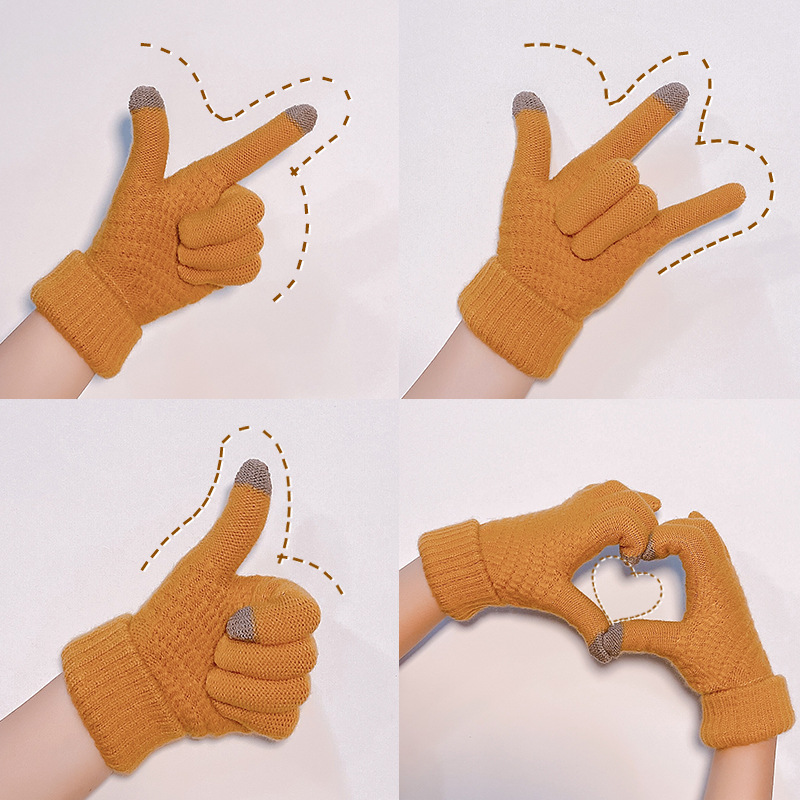 Thermal gloves for women winter 2023 autumn and winter New fleece-lined thickened cold-proof flip touch screen knitted thermal gloves for men