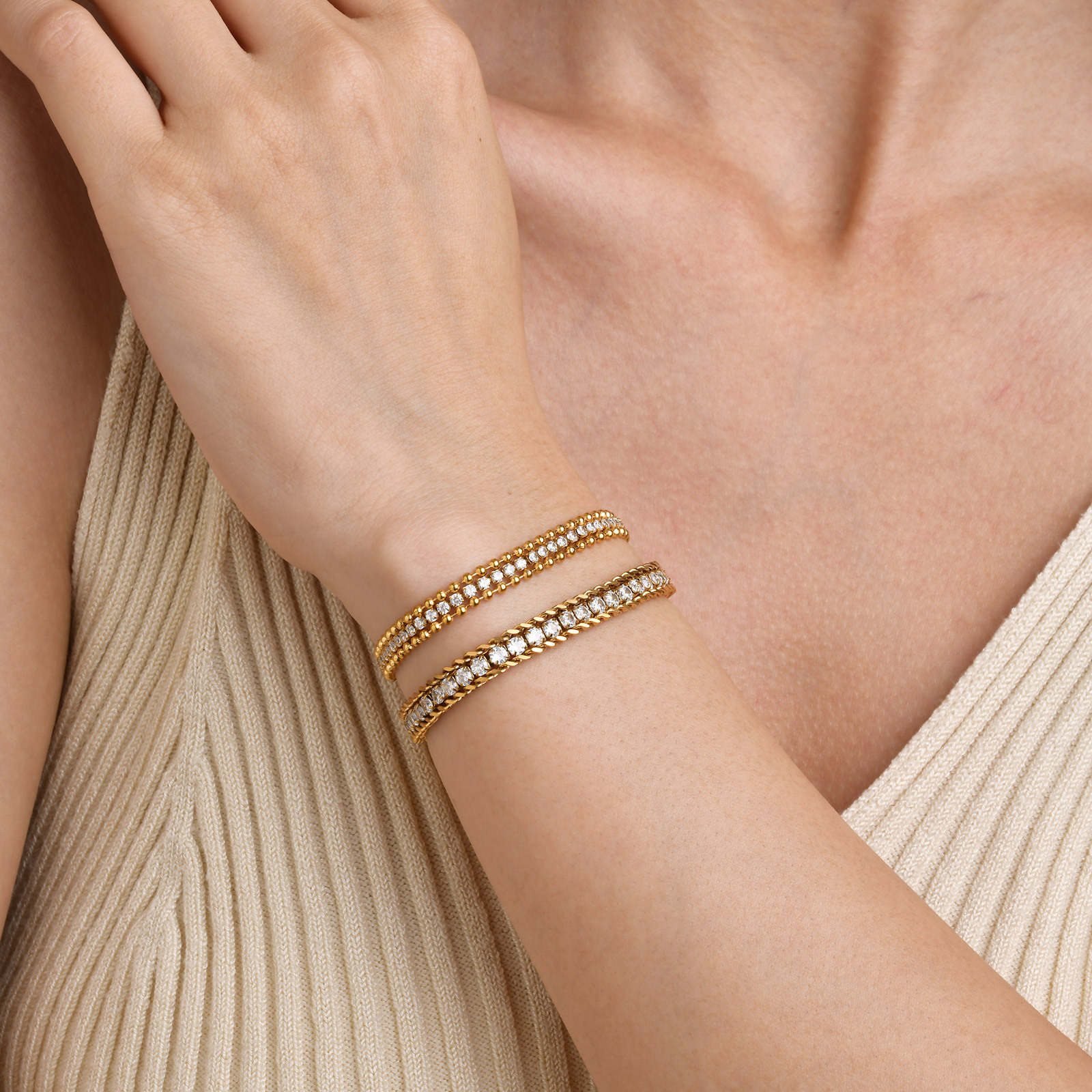 European and American stainless steel chain zircon bracelet female 18K gold three-layer bracelet jewelry jewelry wholesale BR-1534