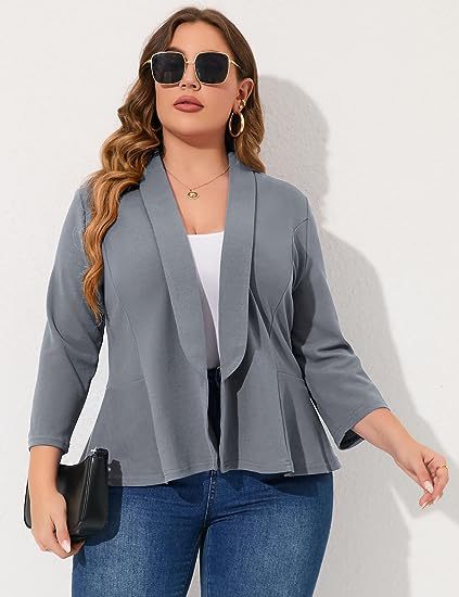 Cross-border Amazon new women's plus size casual blazer front open long sleeve office cardigan jacket