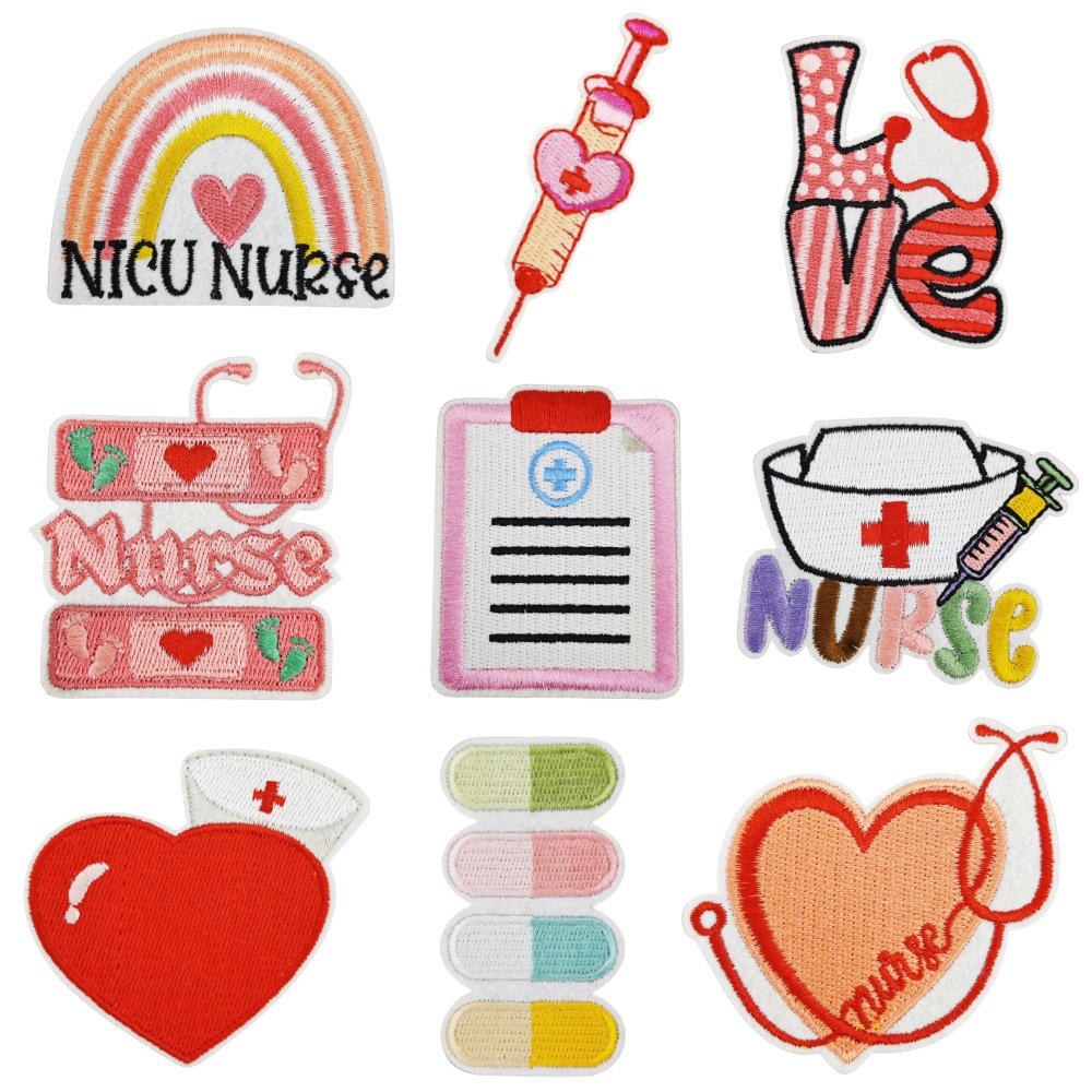 New Pink Nurse Cloth Stickers Cartoon Love Embroidery Stickers Stethoscope Patch Stickers Computer Embroidery Stickers
