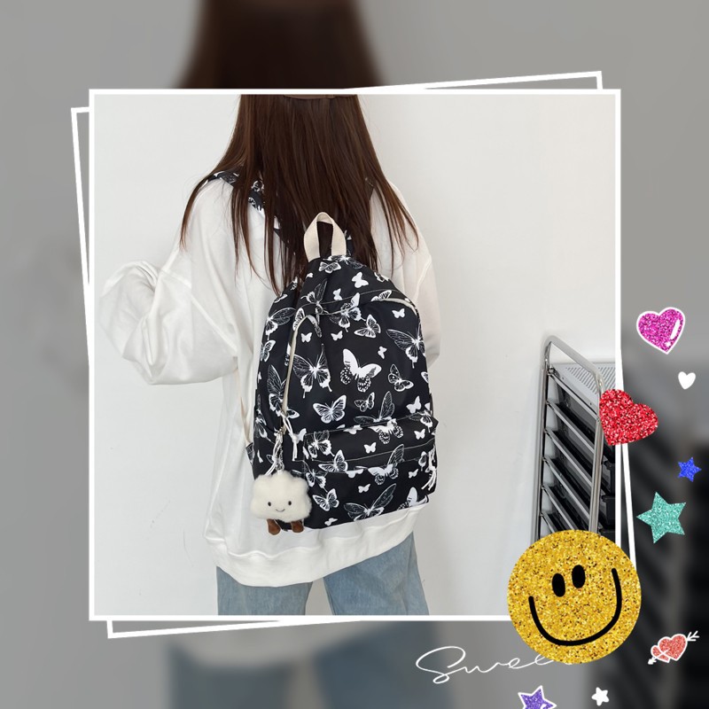 Backpack Wholesale 2024 New Fashion Color Butterfly Student Schoolbag Trendy Casual Simple Nylon Backpack