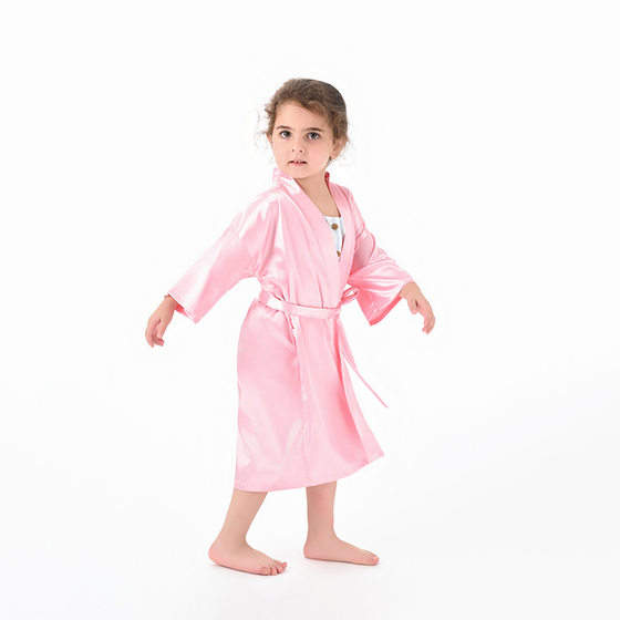 Cross-border pure color children's bathrobe foreign trade thin big children satin nightgown baby catwalk cardigan boys and girls bathrobe