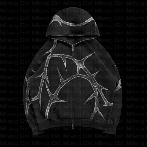 2023 AliExpress new men's and women's street hoodie hot diamond zipper European and American hooded sweater set