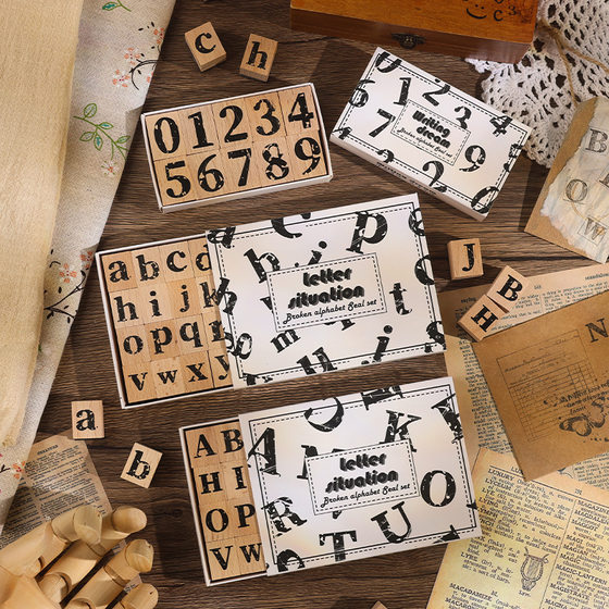 Yuezhen Cross-border Broken Digital Wooden Hand Account Seal Retro Alphanumeric Children Primary School Students Wooden Seal