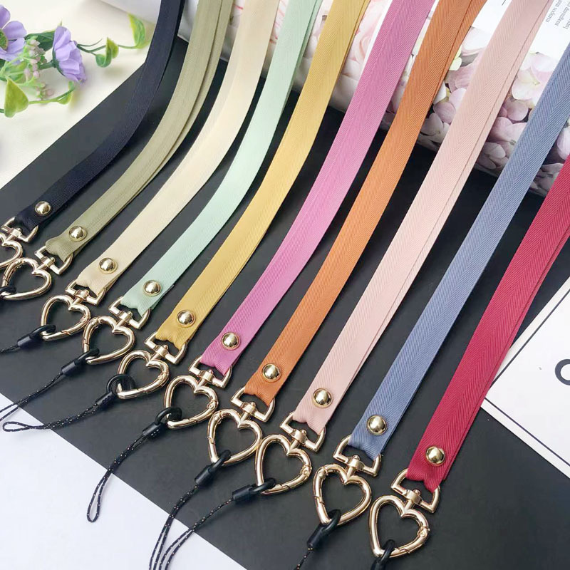 New love buckle mobile phone hanging rope hanging neck women's long color ribbon rope key work badge card set hanging rope