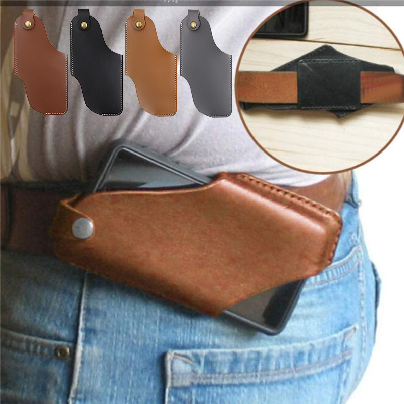 European and American Retro mobile phone waist bag PU leather waist hanging mobile phone bag outdoor sports EDC mobile phone anti-lost protective leather case