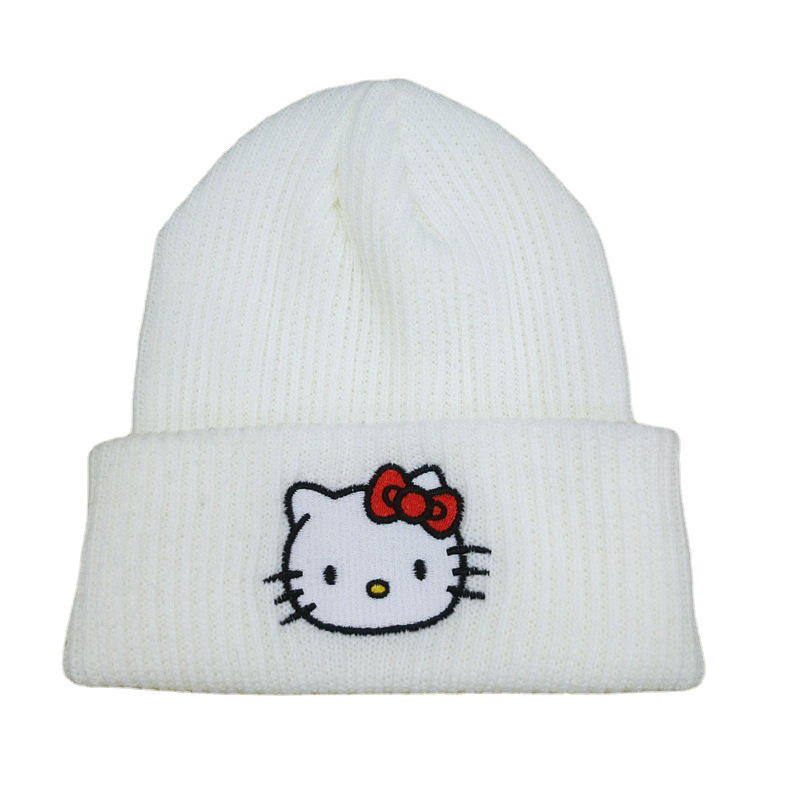 可爱小猫刺绣针织帽欧美卡通猫咪毛线帽库洛米保暖帽情侣套头帽子
