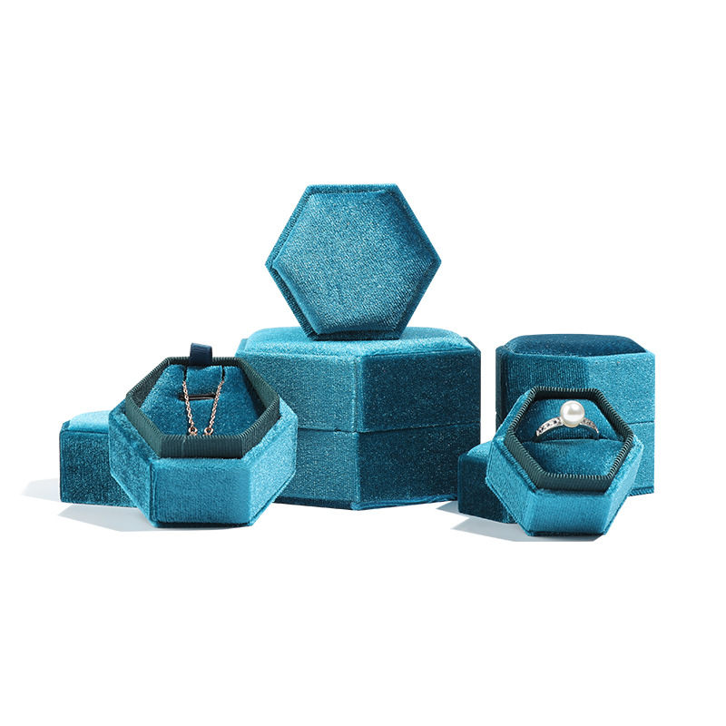 Velvet Hexagon Jewelry Box Flannel Cover Ring Box Bracelet Necklace Box Proposal Gift Box Factory Spot