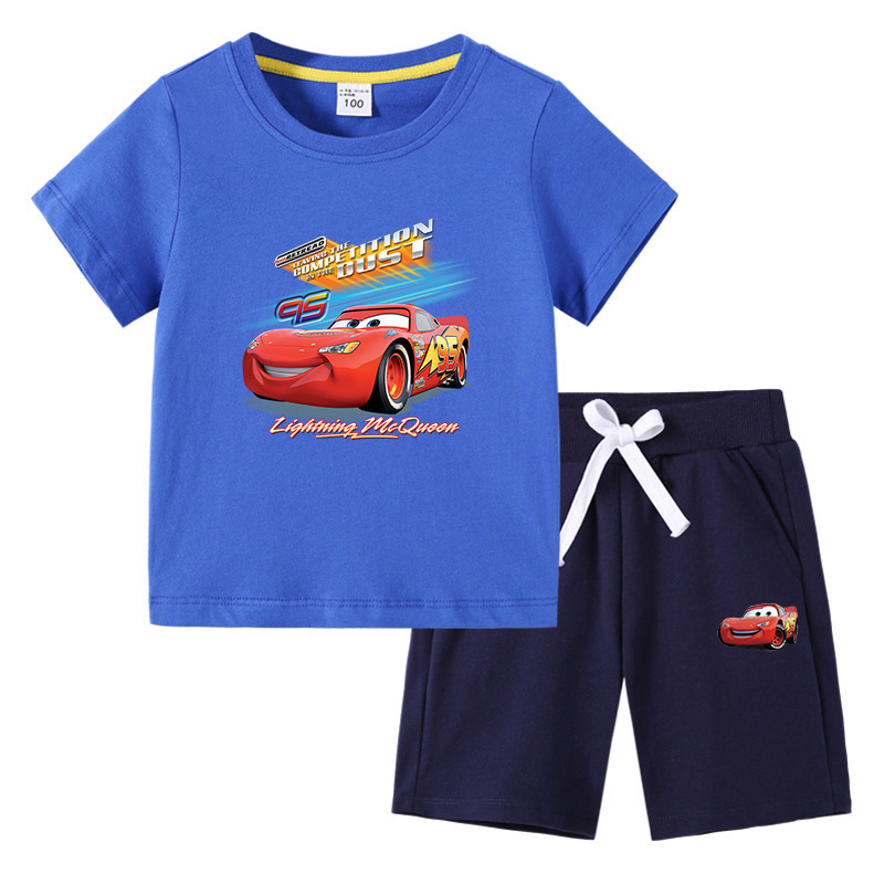 2023 Children's T-shirt Summer New Lightning McQueen Children's Wear ins Korean Cotton Children's Short-sleeved Pants Two-piece Suit