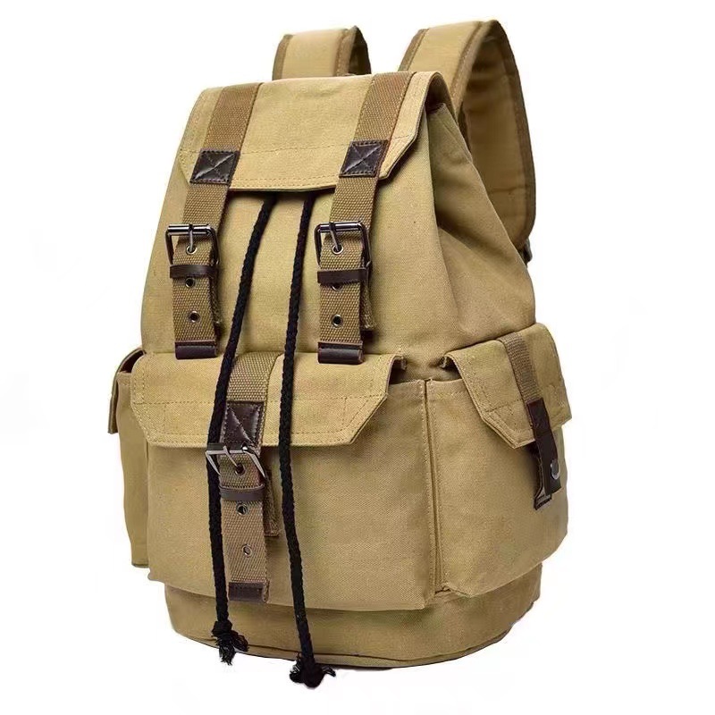 Retro canvas backpack men's high school student schoolbag casual computer travel bag drawstring backpack Korean style bag