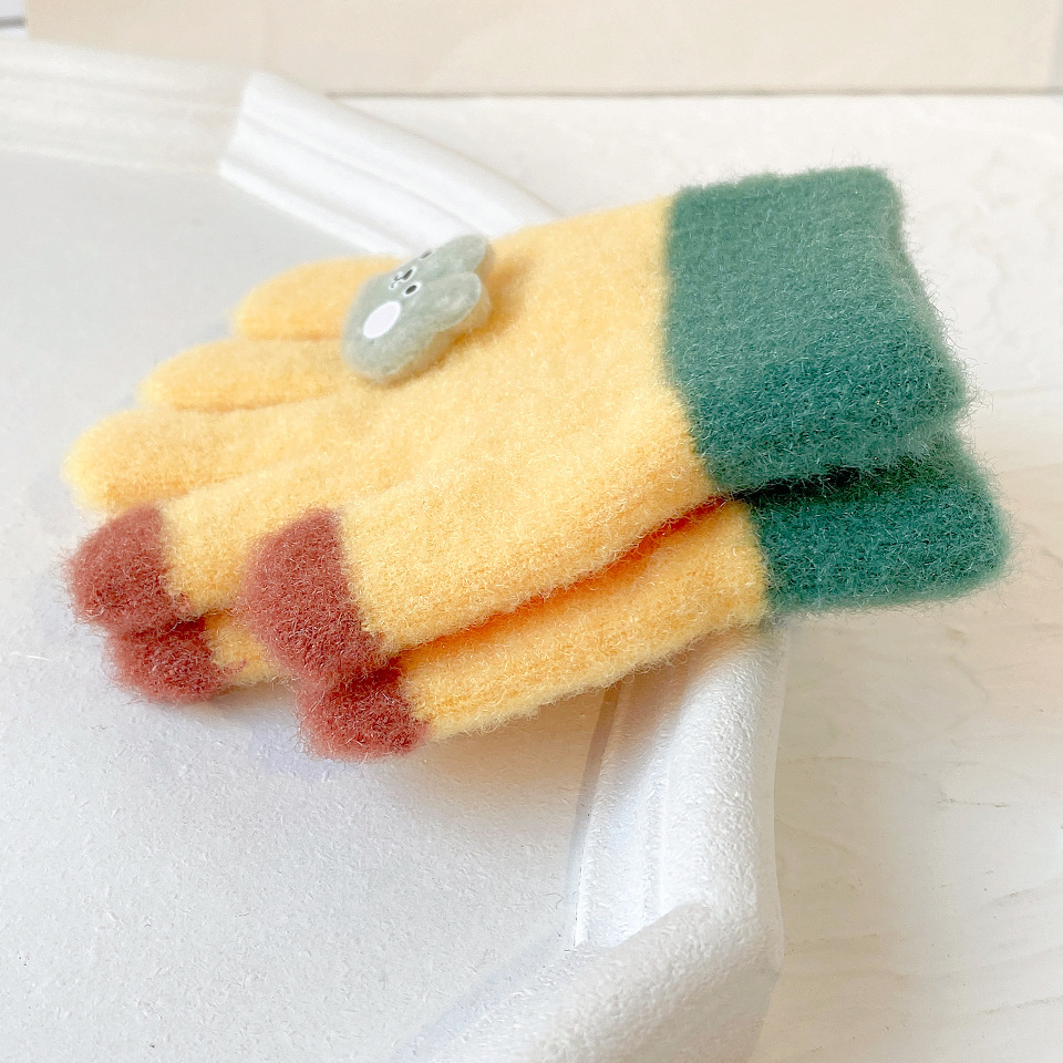 Korean Style Contrast Color Baby Warm Gloves Winter Cold-proof Thickened Children's Full Fingers Kids Boys and Girls Baby Five Fingers