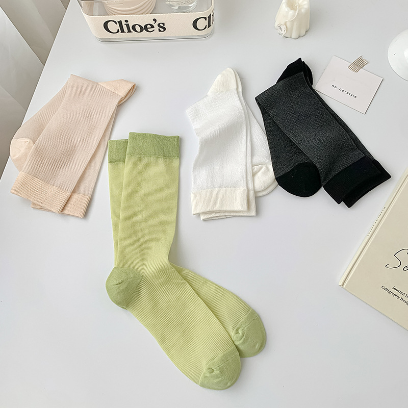 Socks women's summer anti-hook silk ultra-thin elastic transparent pressure socks ins tide solid color cotton calf socks pile socks wholesale