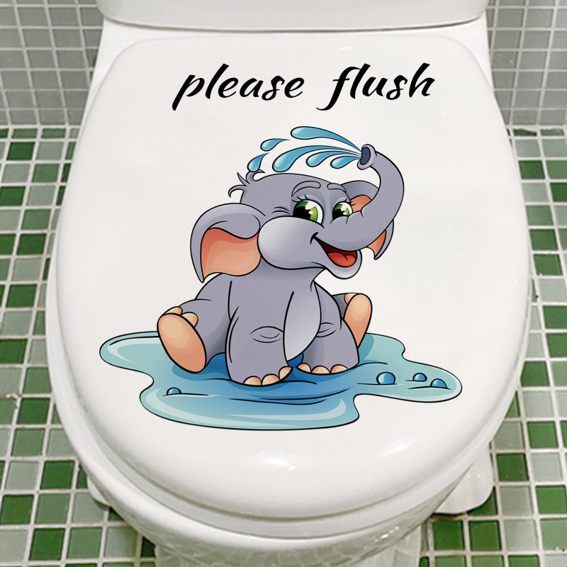 Lvkang MT23060 Cute Elephant A Toilet Sticker Cute Funny Cartoon Sticker Bathroom Bathroom Waterproof Wall Sticker