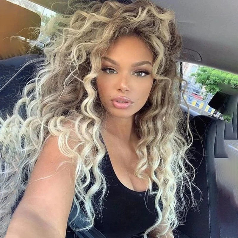European and American long wig set African Gradient Golden long curly hair shed one-piece delivery cross-border independent station in stock