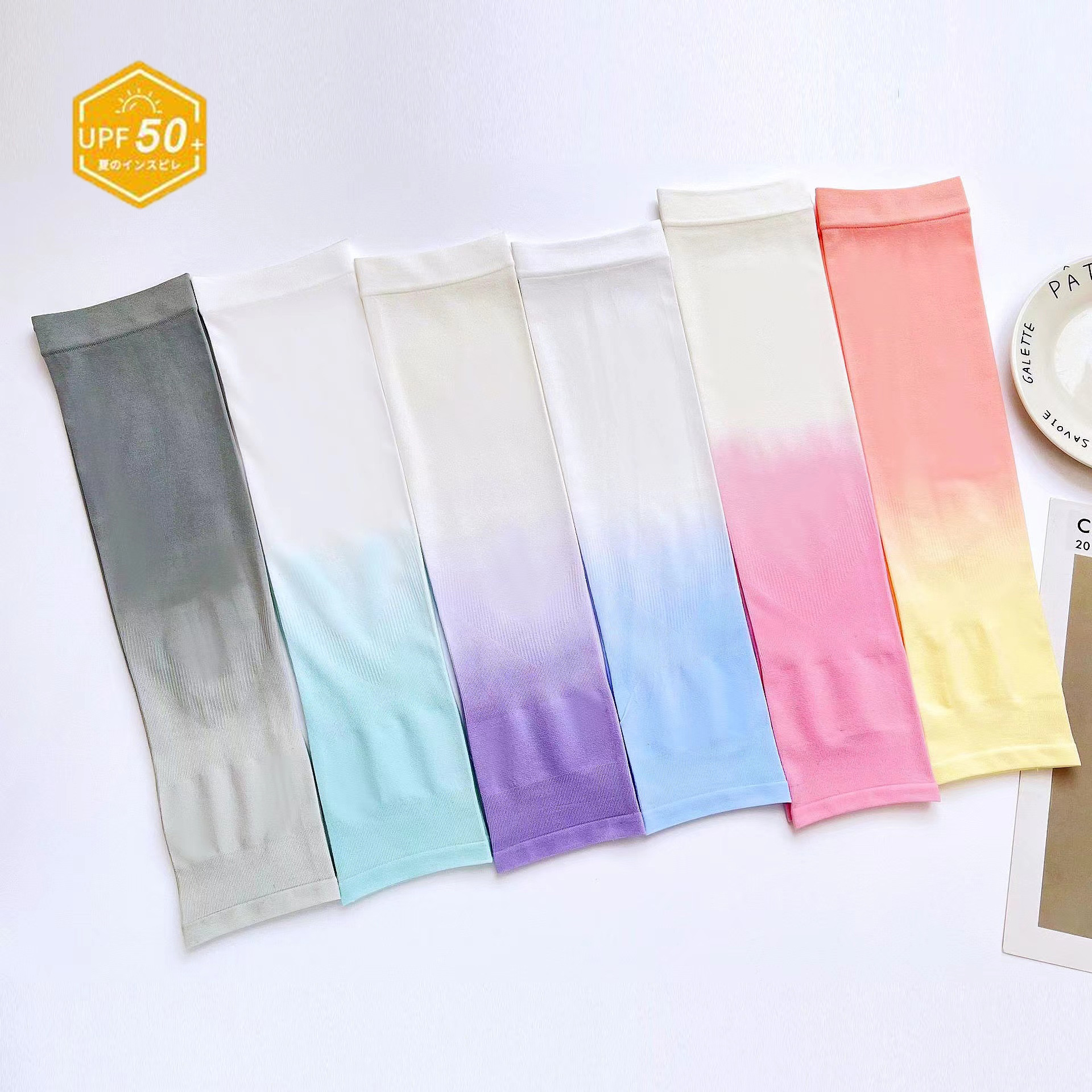 Summer New Women's Gradual Color Ice Silk Sleeves Sunscreen Outdoor Arm Protection UV Protection Ice Sleeves Fixed logo