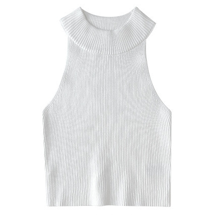 European and American Style Unique Sleeveless Narrow Shoulder Sexy Vest Hanging Neck Wear Slim-Fit Navel Slimming Tight Waist Threaded Knitted Top