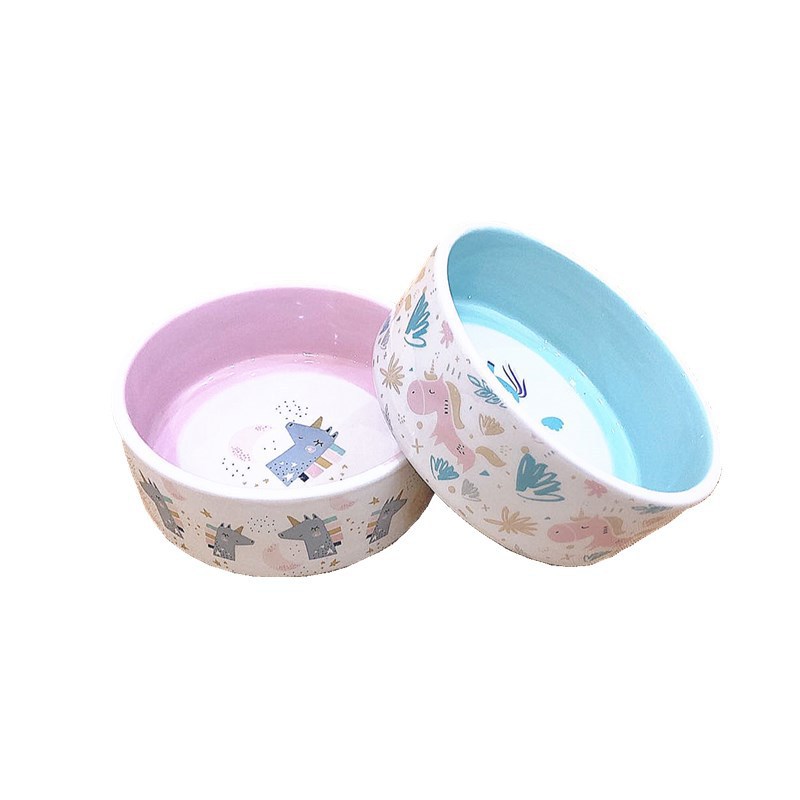 New pet ceramic bowl unicorn printing cartoon dog bowl cat bowl dog bowl Universal easy to clean spot wholesale